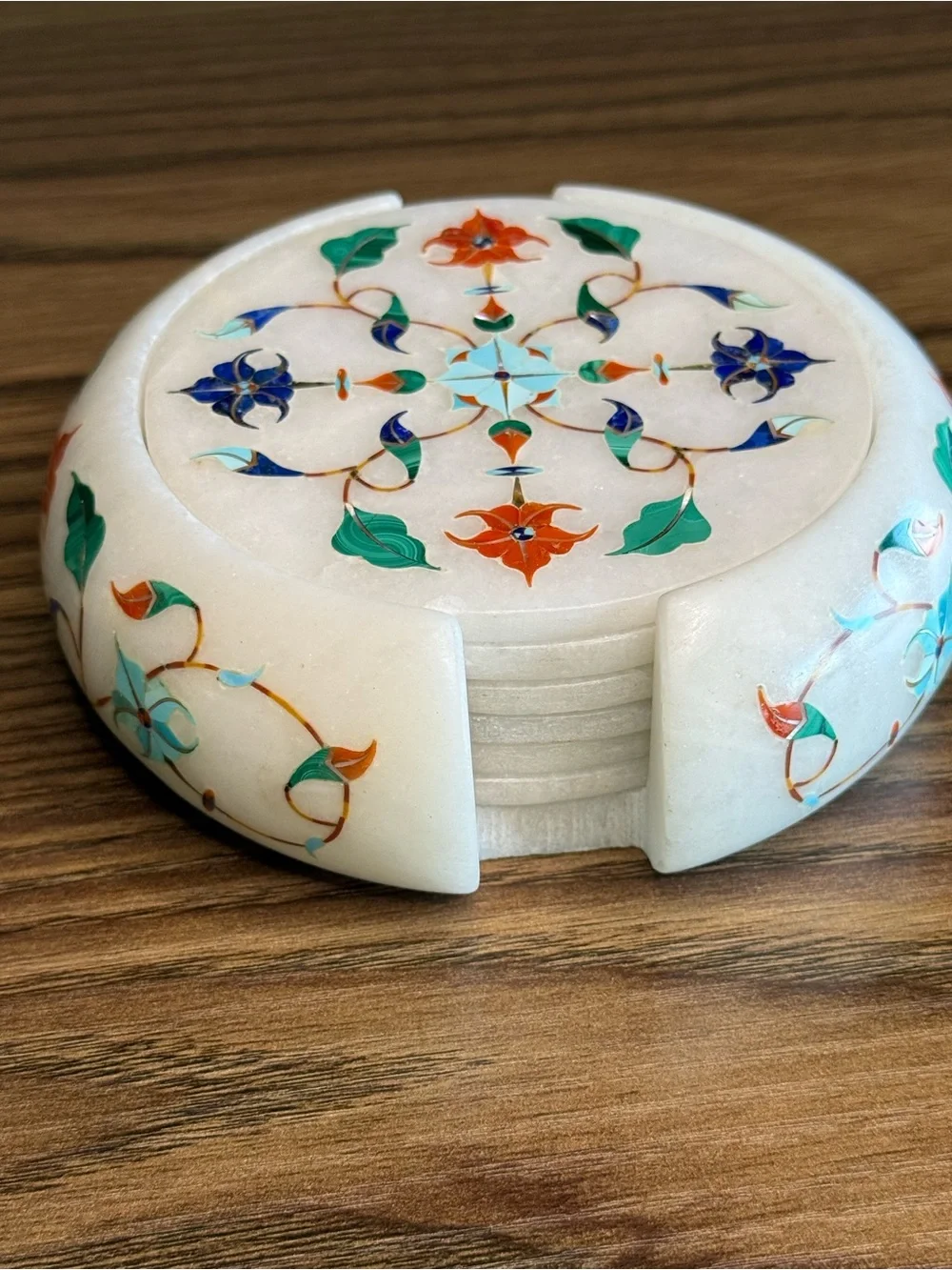 Marble Coaster Set - Pietra Dura Semi-Precious Floral Inlay